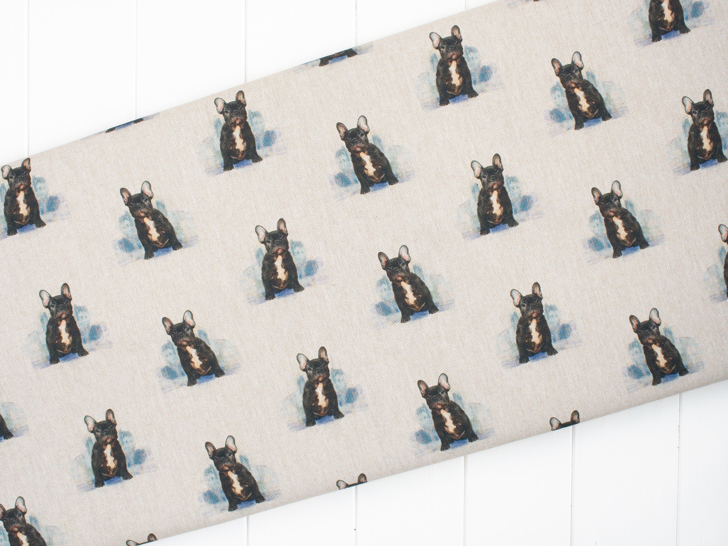 French Bulldog digital cotton rich upholstery fabric