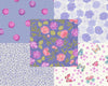 Pink Dahlia hearts on  purple cotton fabric - Love Blooms by Lewis & Irene