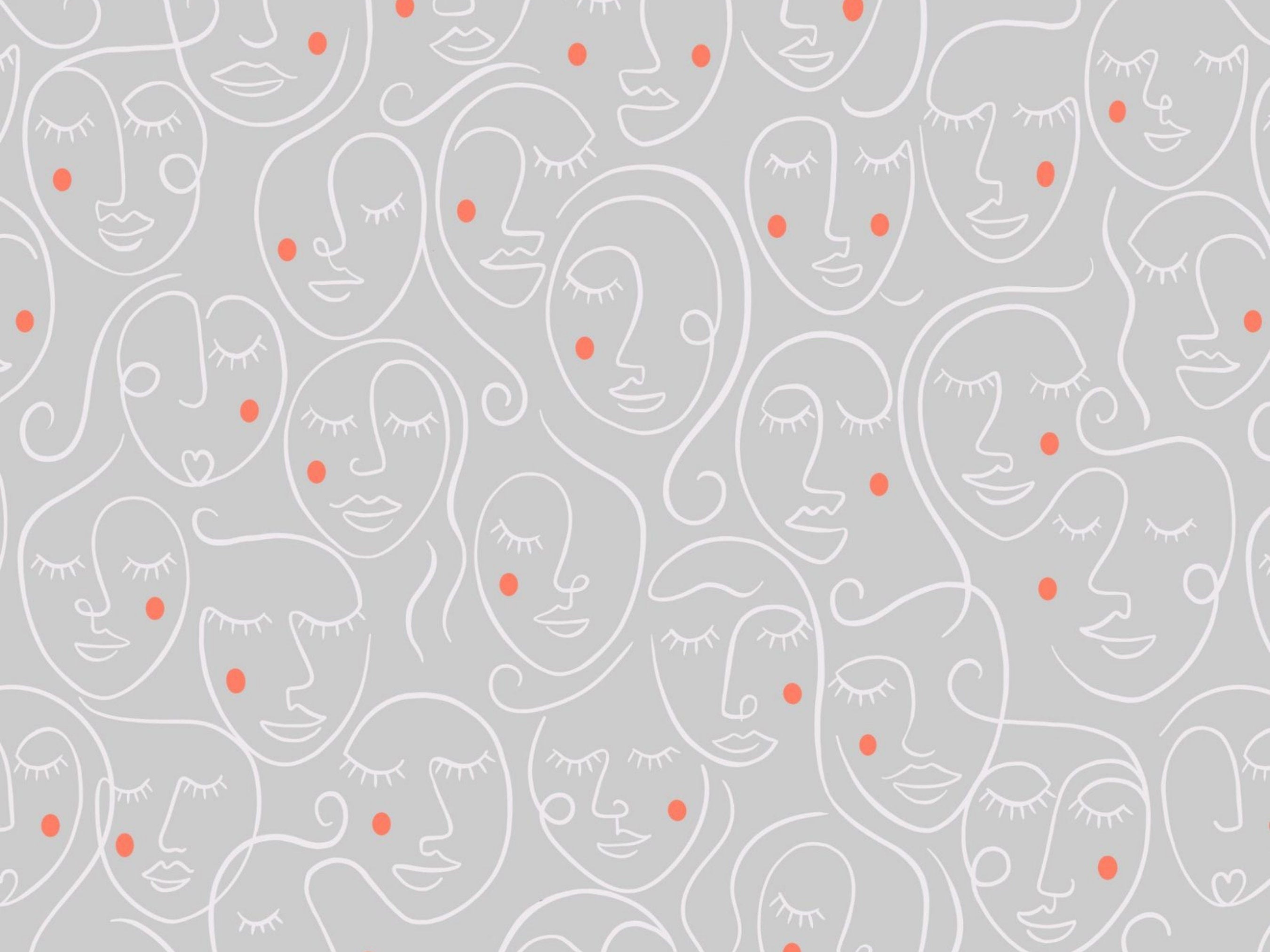 Grey abstract art faces on cotton fabric - The Dreamer by Lewis and Irene