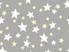 white and yellow stars on a grey ctoon nursery fabric - Good Night by Fabric Editions