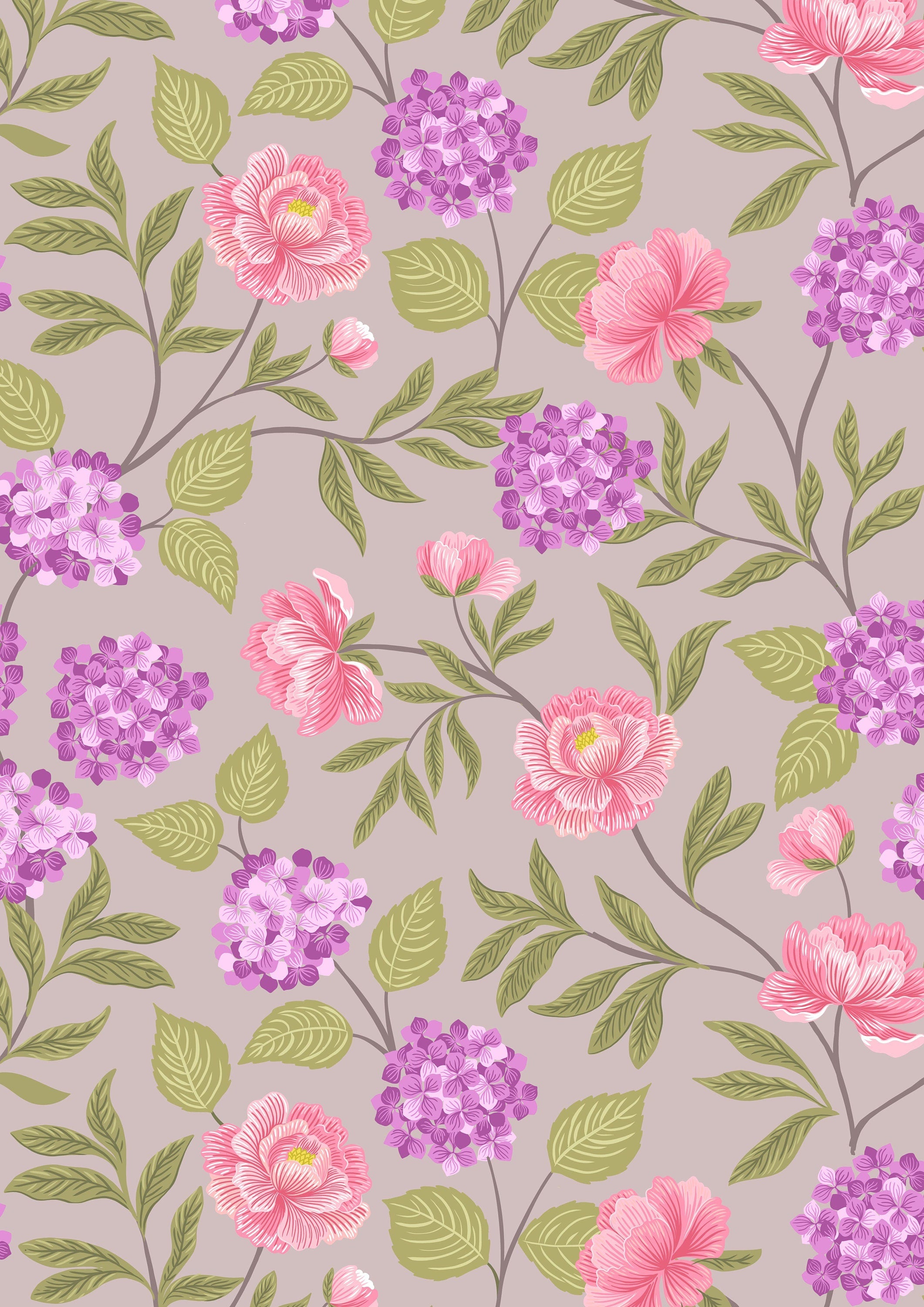 Dahlia's hearts on pale pink cotton fabric - Love Blooms by Lewis & Irene