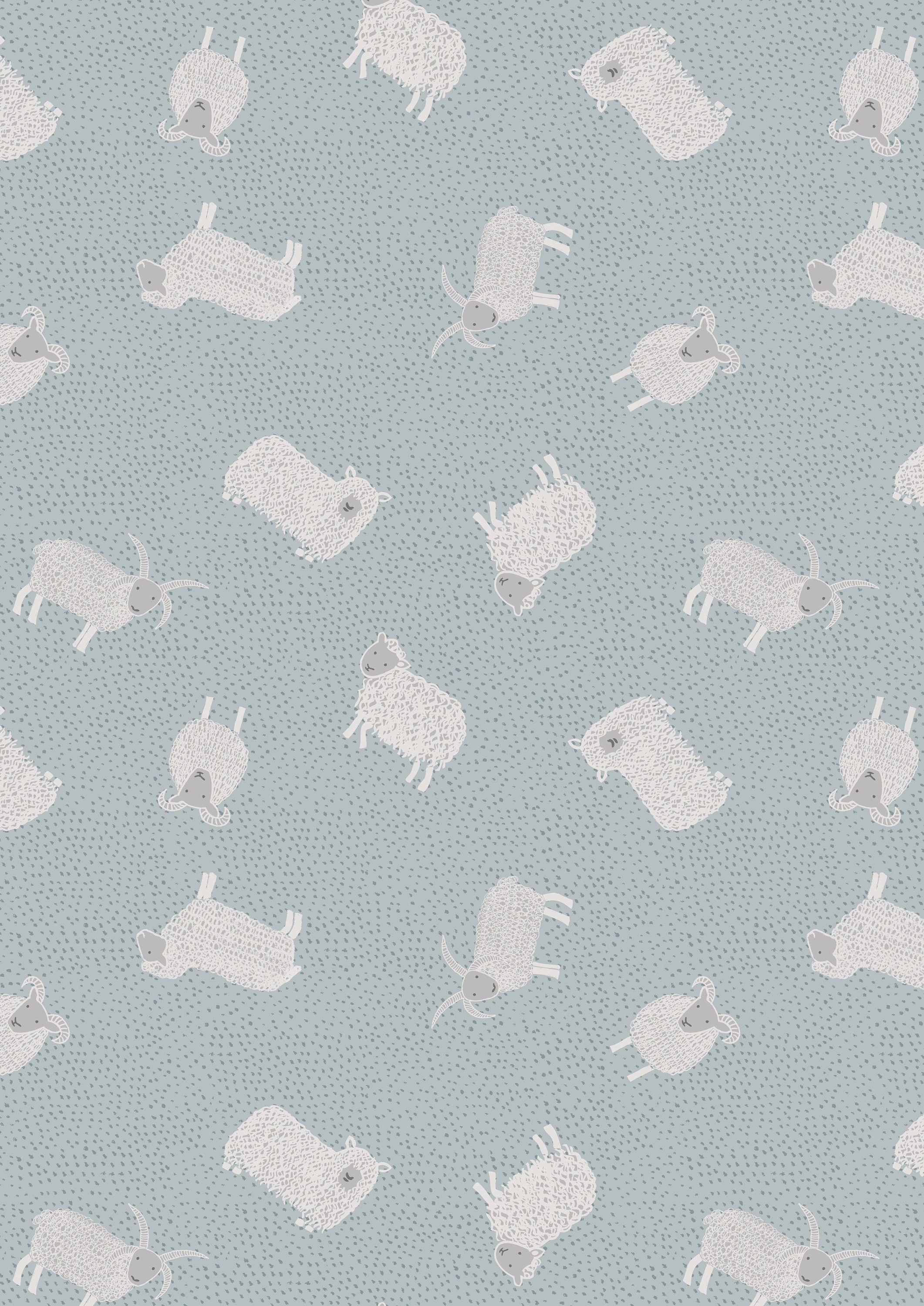 Scottish Highland sheep on a duck egg blue cotton fabric - Country Life Reloved by Lewis and Irene