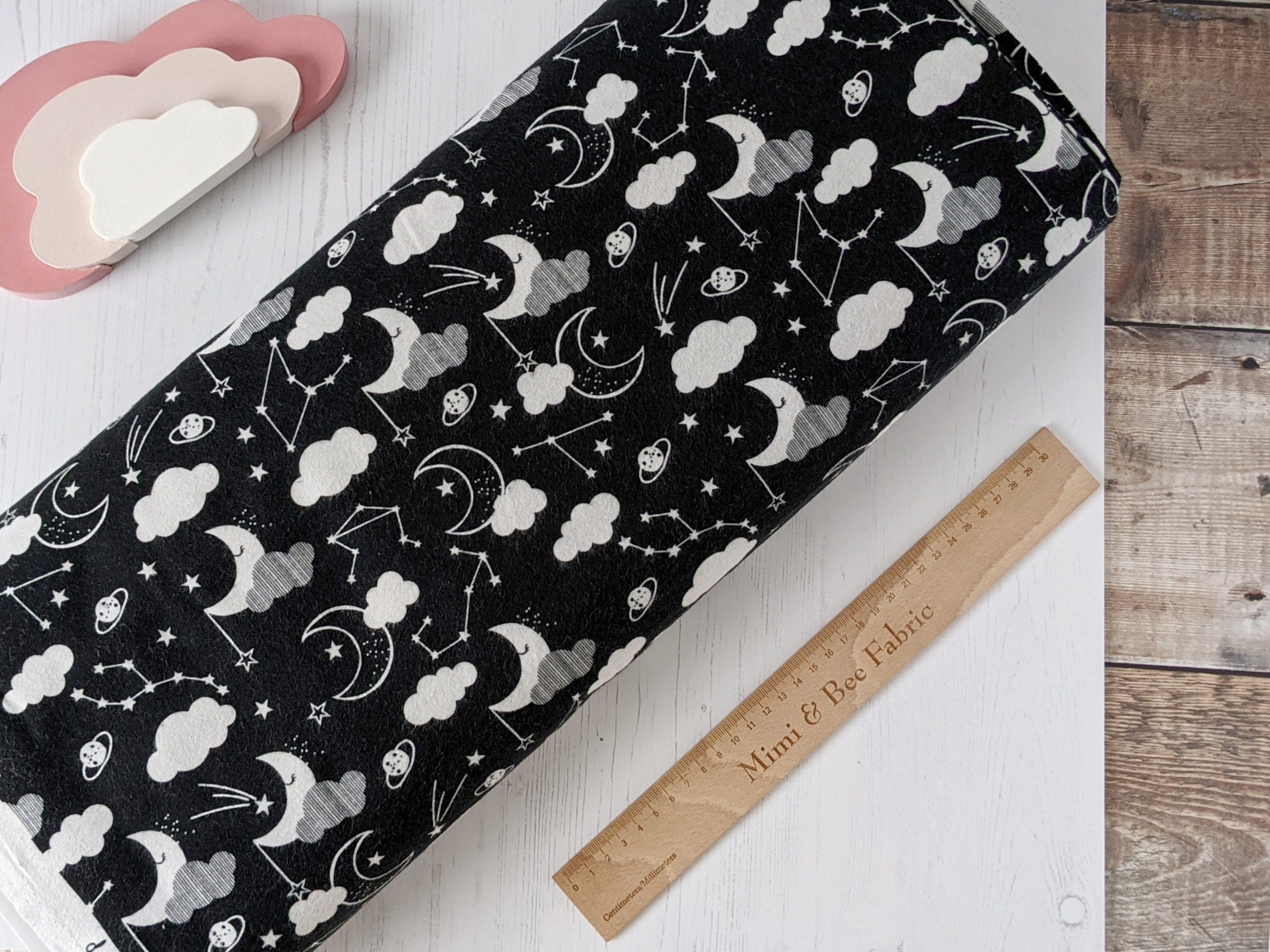 Black moon nursery flannel cotton fabric - Night Sky by 3 Wishes