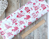Winter wonderland scene in red on white cotton quilting fabric - Holiday Lane by Henry Glass