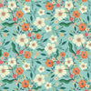 Light blue fabric with orange and white flowers and leaves - Hedgerow by Dashwood Studio