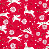 Scandi hare, dove, wolf and reindeer run in the woods on a red cotton fabric - Starlit Hollow - Dashwood Studio