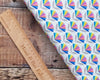 Pastel rainbow retro flower on white cotton fabric - Over the Rainbow by Lewis and Irene