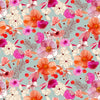 Pink and orange flowers on a green rayon dressmaking fabric - Flora by Dashwood Studio