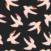 Black meduim weight rayon fabric with pale pink birds - Bold by Dashwood Studio