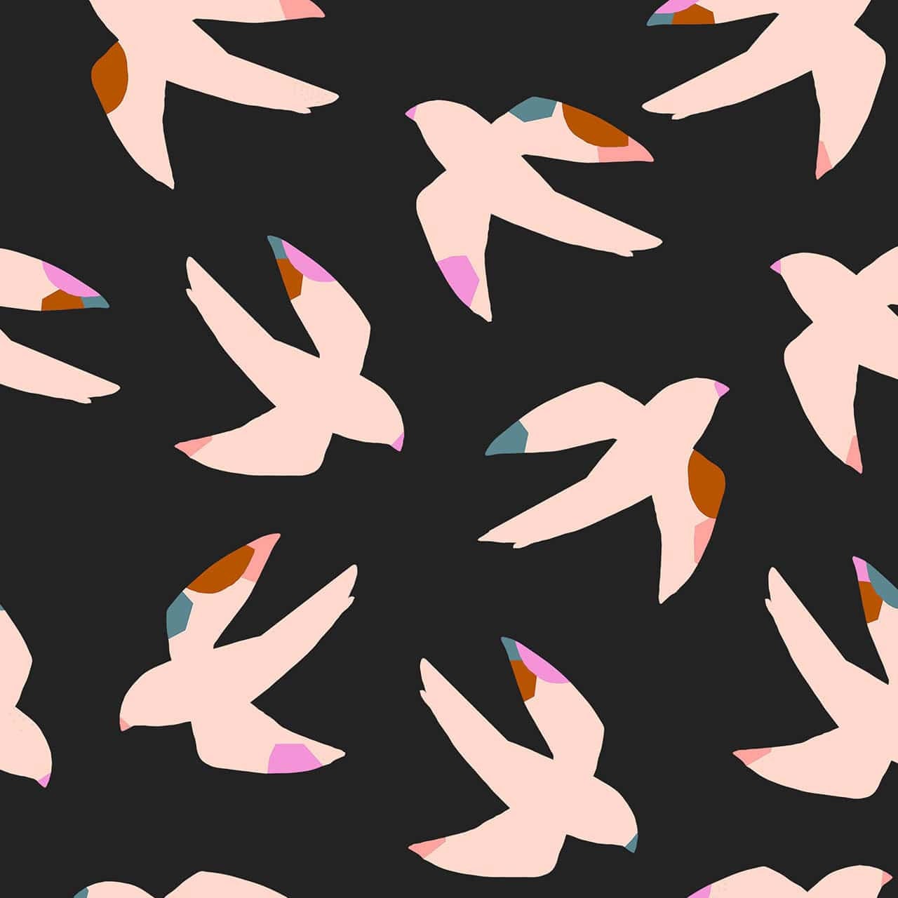 Yellow rayon dressmaking fabric with pink birds - 'Bold' Dashwood Studio