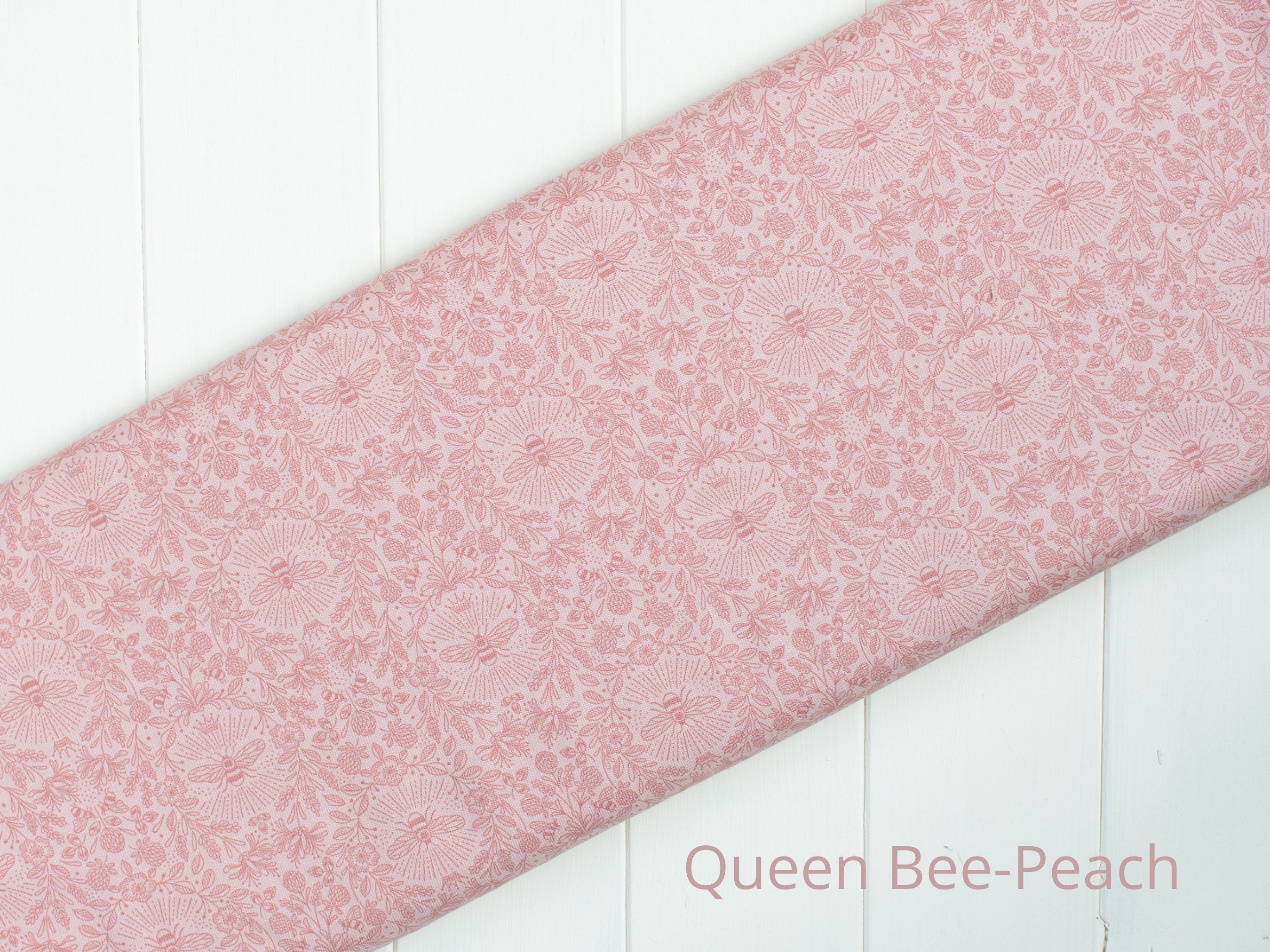 Queen Bee on Peach 100% cotton fabric - Lewis & Irene
