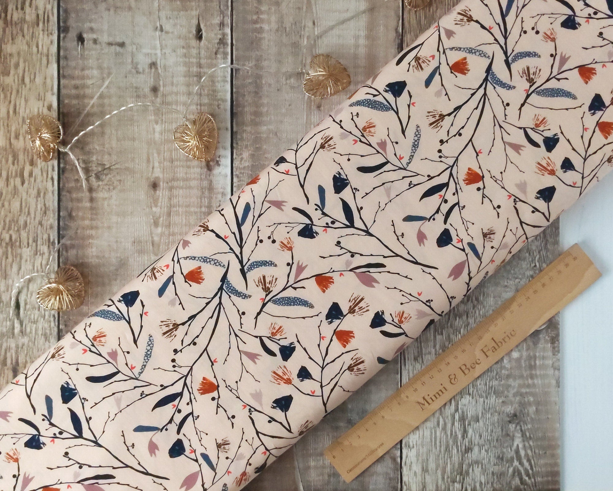 Cream floral autumnal wide dressmaking cotton fabric - Woodland Notions by Dashwood Studio
