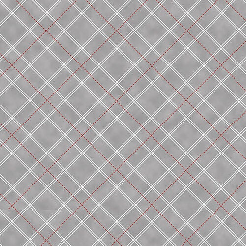 Grey and Red plaid tartan checked cotton quilting fabric - Holiday Lane by Henry Glass