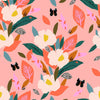 Yellow rayon dressmaking fabric with pink birds - 'Bold' Dashwood Studio