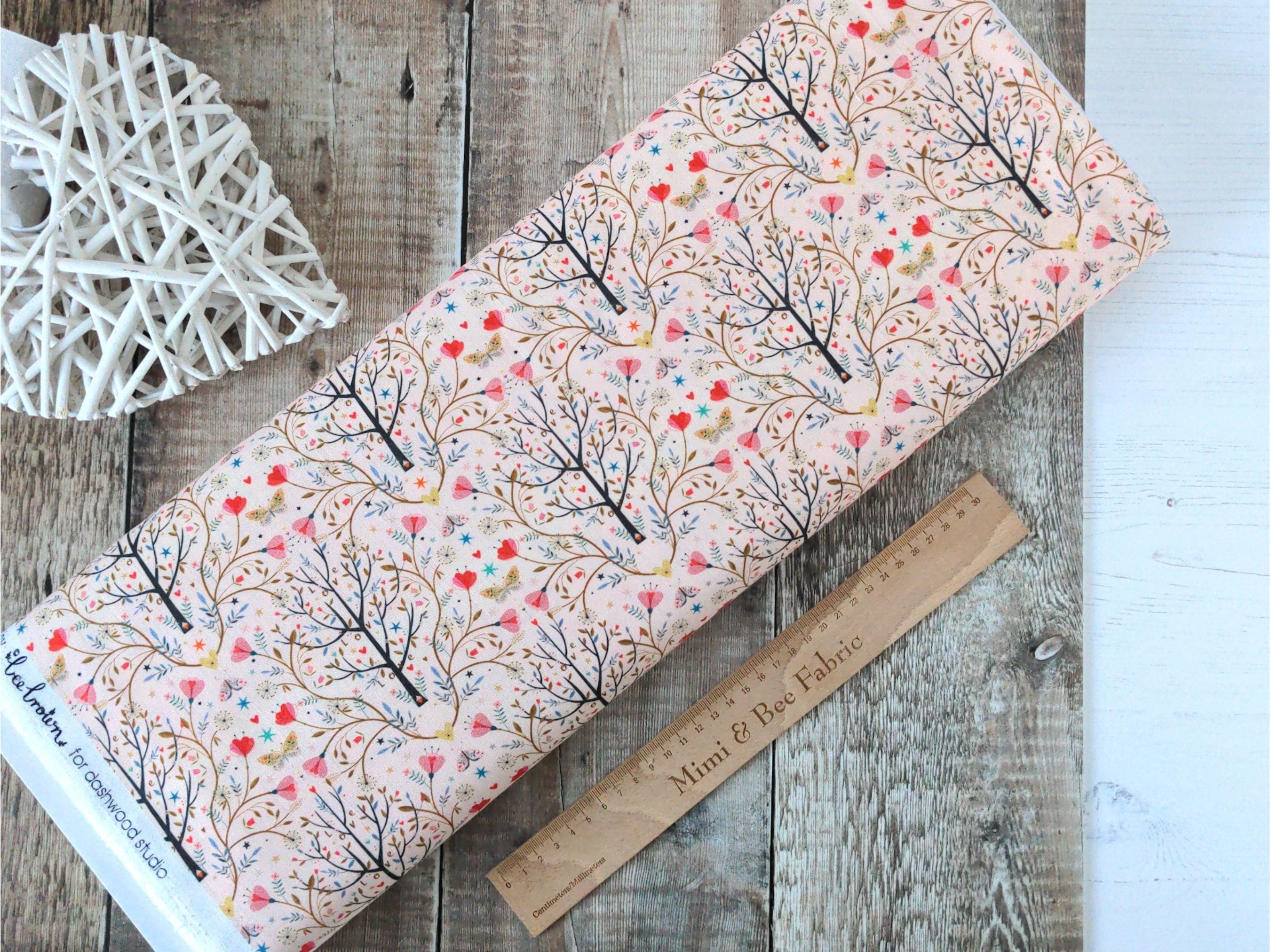 Floral Trees and butterflies on pale pink cotton fabric  - 'Tree Of Life' Dashwood Studio