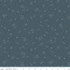 Christmas midnight blue cotton fabric with blue spruce plants and tiny white snowflakes - Winterland by Riley Blake