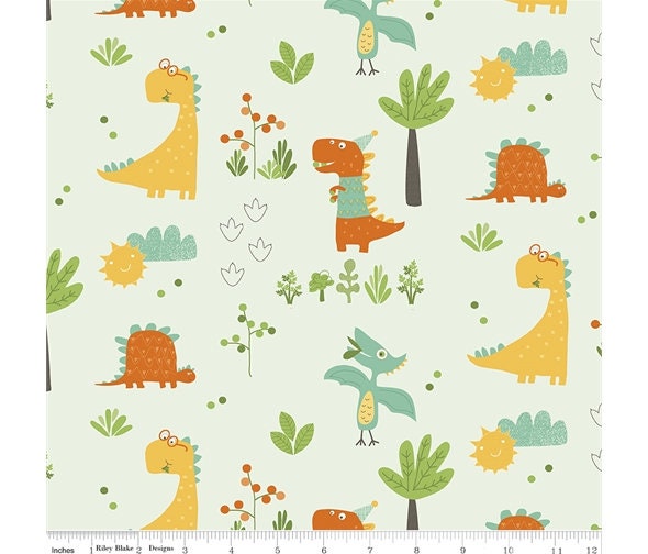 Orange dinosaur fabric - Eat Your Veggies by Riley Blake