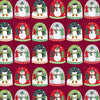 Penguins and snowmen in snowglobes on a red cotton fabric - Michael Miller