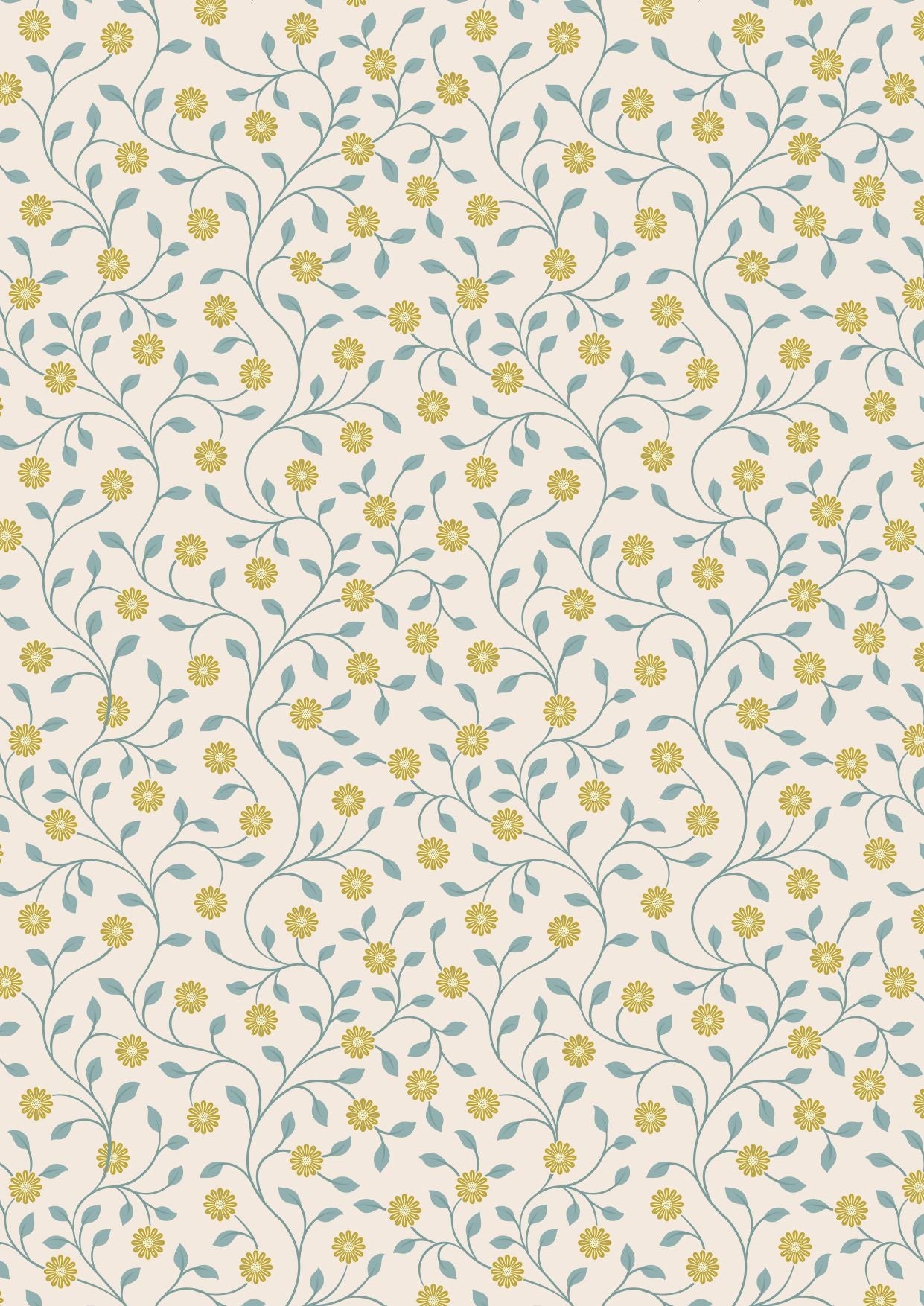 Gold Metallic Pears and Flowers on Cream 100% cotton fabric - Wintertide by Lewis & Irene
