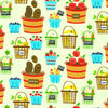 Fruit and vegetables in baskets at the market on a yellow cotton fabric - Farm to Table by Robert Kaufman