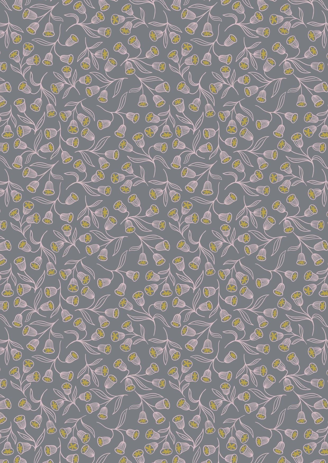 Pink flowers on grey with gold metallic elements -Enchanted by Lewis and Irene,