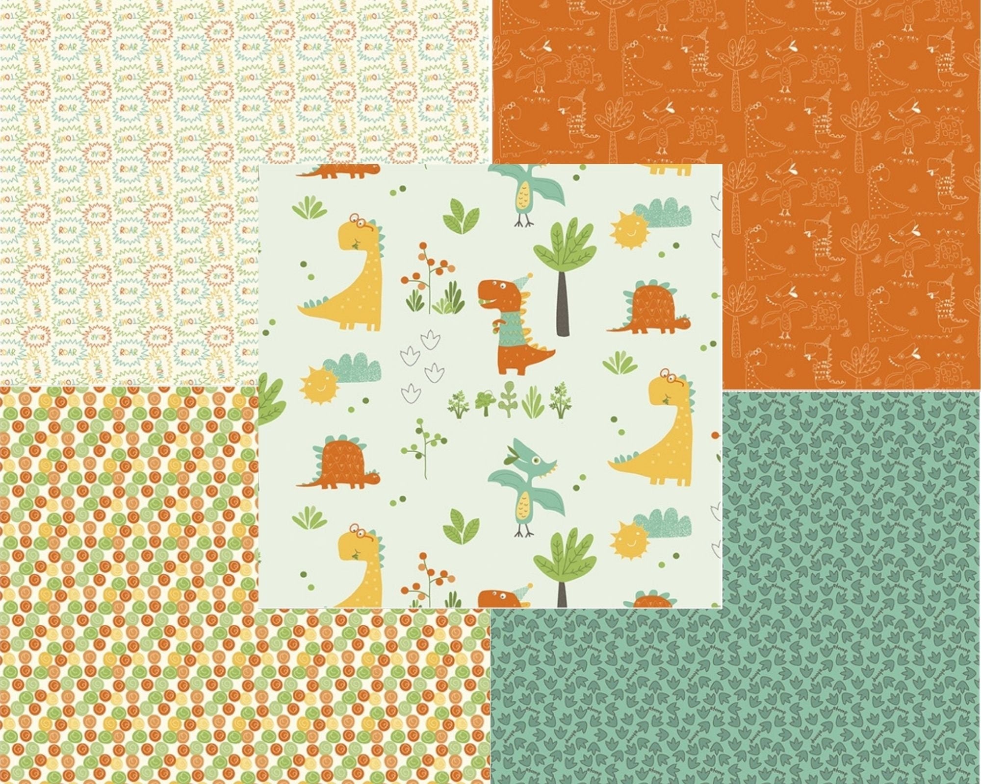 Dinosaur foot print on teal green fabric quilting cotton fabric - Eat Your Veggies by Riley Blake