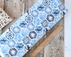 Hexagons white blue tie dye cotton fabric - 'Indigo Elements' Stuart Hillard