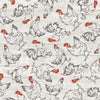 Strutting roosters on a white wood effect 100% cotton fabric - Life is better on the Farm by Michael Miller