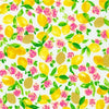 Lemons and deep pink roses on a white cotton fabric - Rose Lemonade by Robert Kaufman
