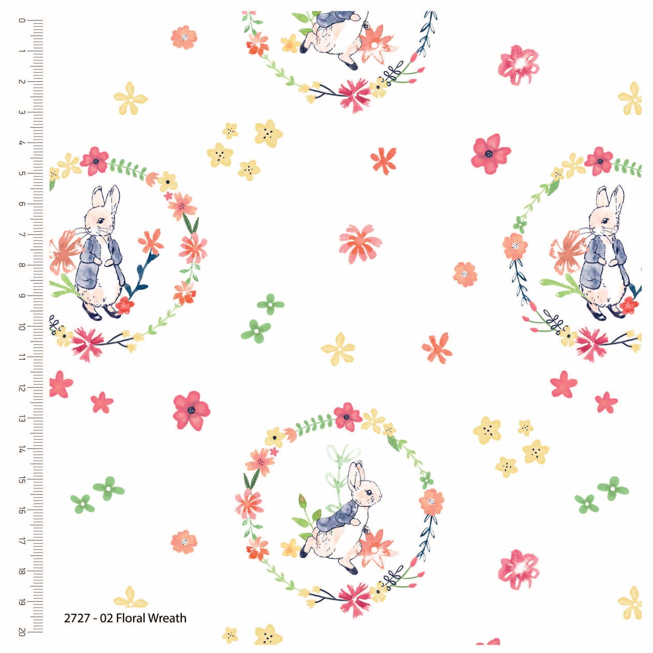Fabric Peter Rabbit spring nursery fabric on white - 'Flowers and Dreams' CraftCottonCo