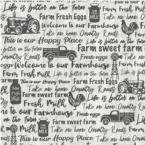Happy Farm Phrases on a cream and grey cotton fabric - Life is Better on the Farm by Michale Miller
