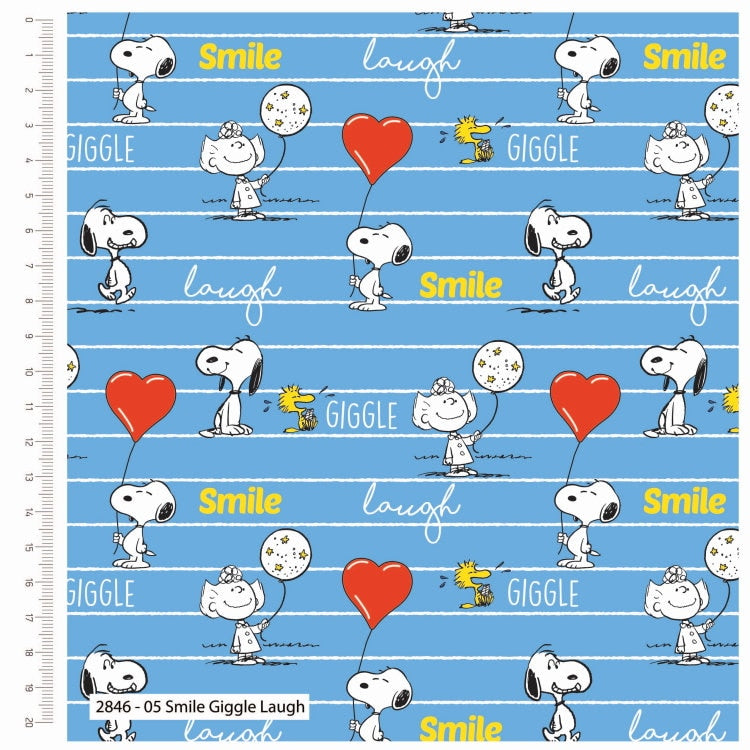 Snoopy Dog 'Happiness Is Laughter' white cotton fabric - TheCraftCottonCo