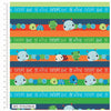 Fisher Price brightly coloured striped fabric with kind words such as be kind and love - Craft Cotton Company 