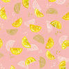 Lemon wedges and gold lemon wedges on a pink cotton fabric - Rose Lemonade by Robert Kaufman