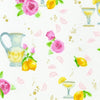 Pink roses, lemons and jugs of lemonade on a white cotton fabric - Rose Lemonade by Robert Kaufman