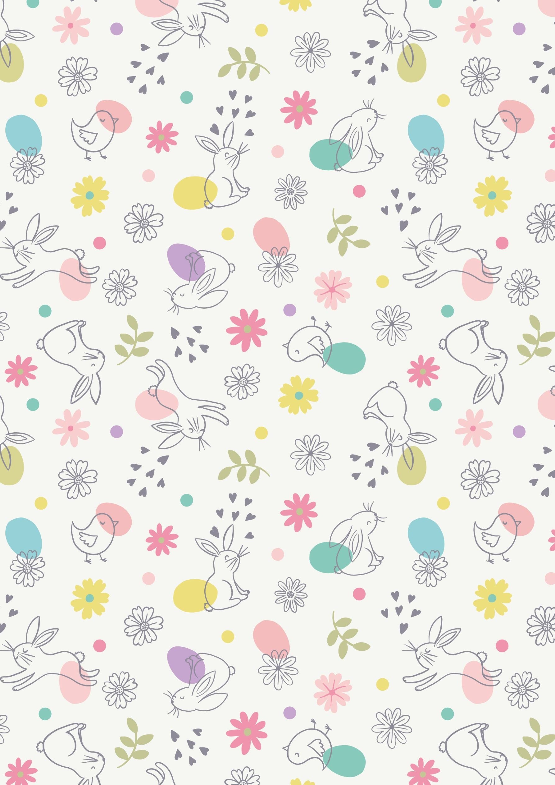 Chicks Eggs and Bunnies cotton fabric on light blue - 'Spring Treats' Lewis & Irene