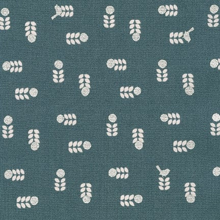 Bird feathers on grey cotton fabric - 'Songbird' by Robert Kaufman