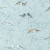 Bird feathers on grey cotton fabric - 'Songbird' by Robert Kaufman