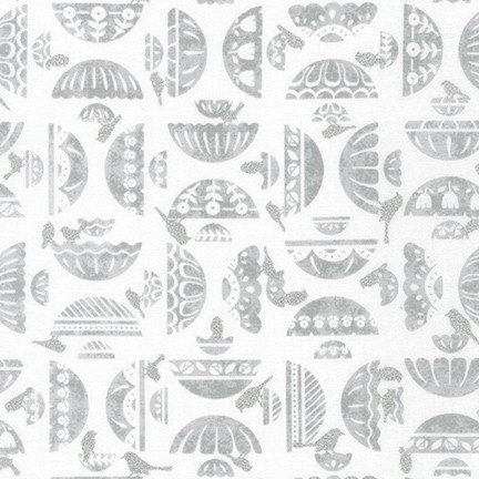 Dove grey birds cotton fabric - 'Songbird' by Robert Kaufman