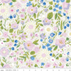 Pink and blue flowers on cream 100% cotton fabric - Little Briar Rose by Riley Blake