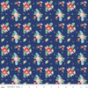 Navy blue fabric with pink and red flowers - Quilt Fair by Riley Blake