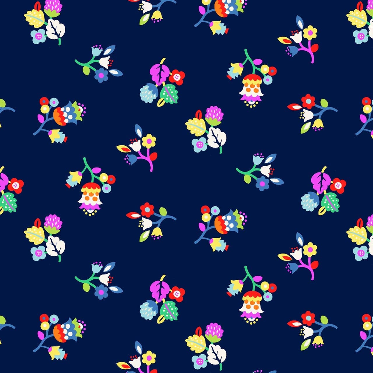 Navy blue cotton lawn fabric with multicoloured small flowers - Kaleidoscope by Dashwood Studio