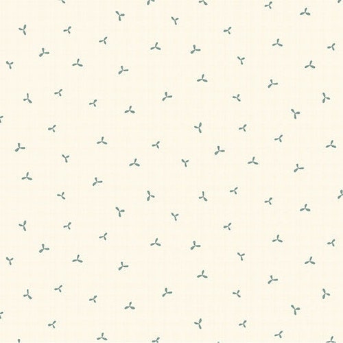 Tiny blue green sprig leaves on cream cotton fabric - Market Garden by Henry Glass