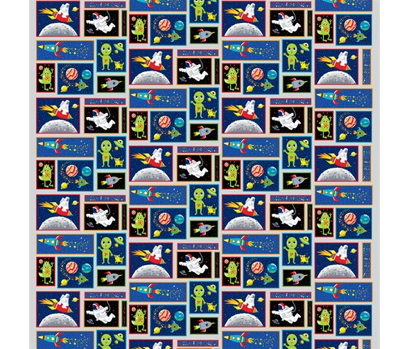 Spaceman and rockets cotton fabric - Blast Off by Henry Glass