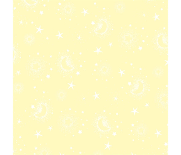 White moons and stars on pale yellow cotton