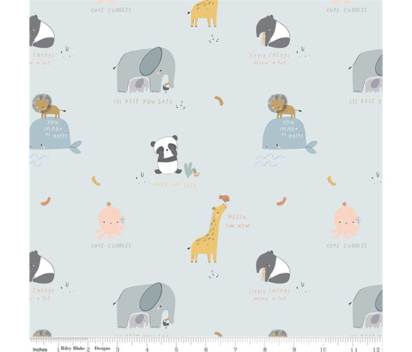 Small Animals on Pale Blue cotton fabric - Little Things by Riley Blake
