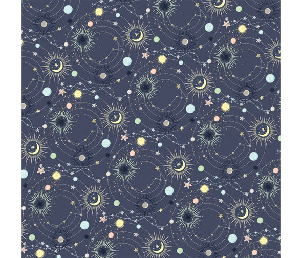 Blue moon and star nursery cotton fabric - Star Bright by P & B