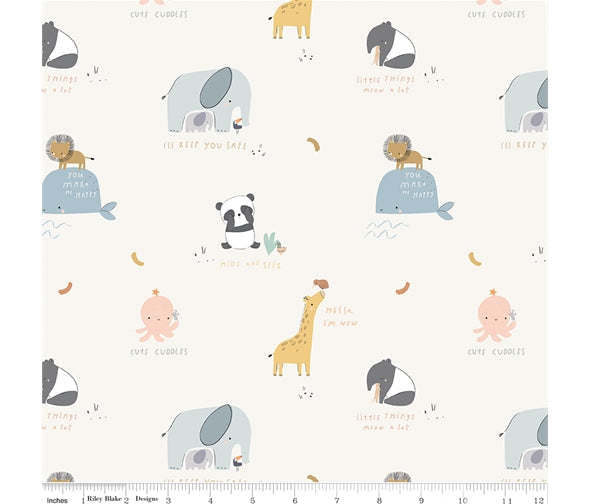 Small Animals on Pale Blue cotton fabric - Little Things by Riley Blake