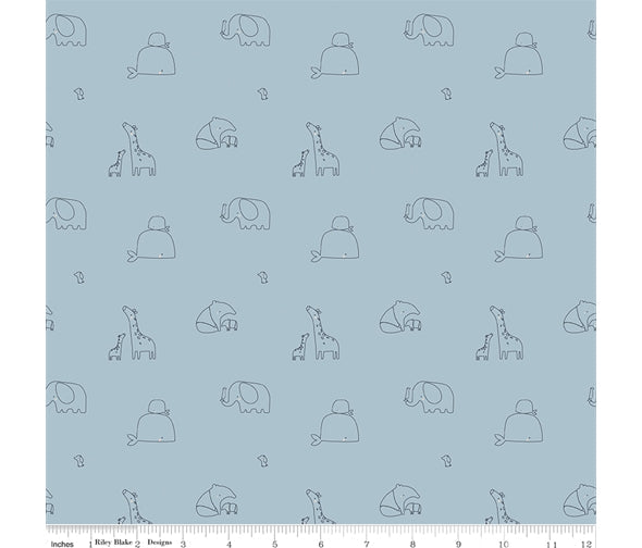 Small Animals on Pale Blue cotton fabric - Little Things by Riley Blake