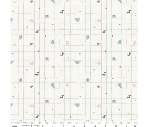 Small Animals on Pale Blue cotton fabric - Little Things by Riley Blake